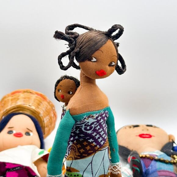 Lot 3 Intl Cloth Dolls African Mexican Himalayan Handmade - Picture 7 of 13